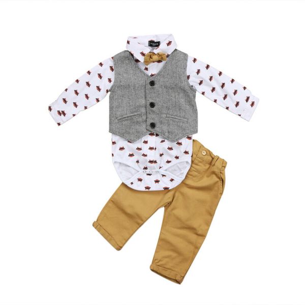 

new toddler baby boy formal suit waistcoat pants bow tie tuxedo formal outfit set, White