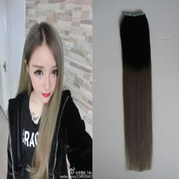 100 g Tape In Human Extensions, 100 g Ombre-Farbe 7a, graue Tape-Haarverlängerungen, 2,5 g pro Stück, 40 Stück Tape-Extensions grau