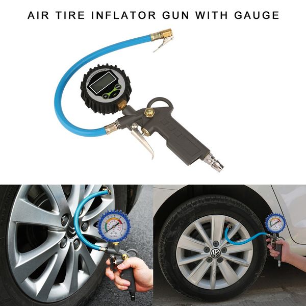 

high precision air tire inflator gun digital tire pressure gauge with hose connect plug for car motorcycle repair tools