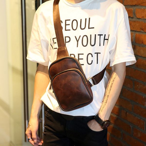 

new retro waist bag men's small breast bag men's small casual leather breast