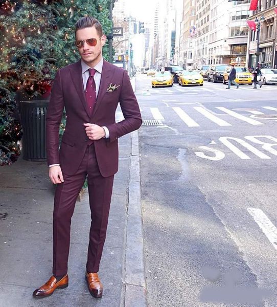 

burgundy custom made mens suit two pieces wedding tuxedos slim fit groom formal suits(jacket+pants, Black;gray
