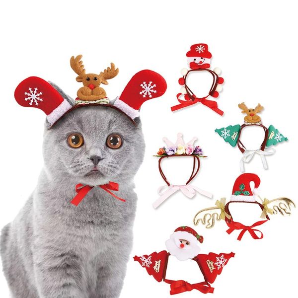 Copricapi natalizi per animali domestici, cuccioli, cani, gatti, Babbo Natale, alci, stampa copricapi, animali domestici, gattini, decorazioni per feste