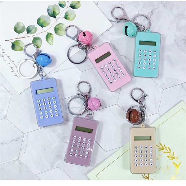 

korean cartoon mini card calculator keychain portable student handheld computer key chain ring pendant with labyrinth keyring, Silver