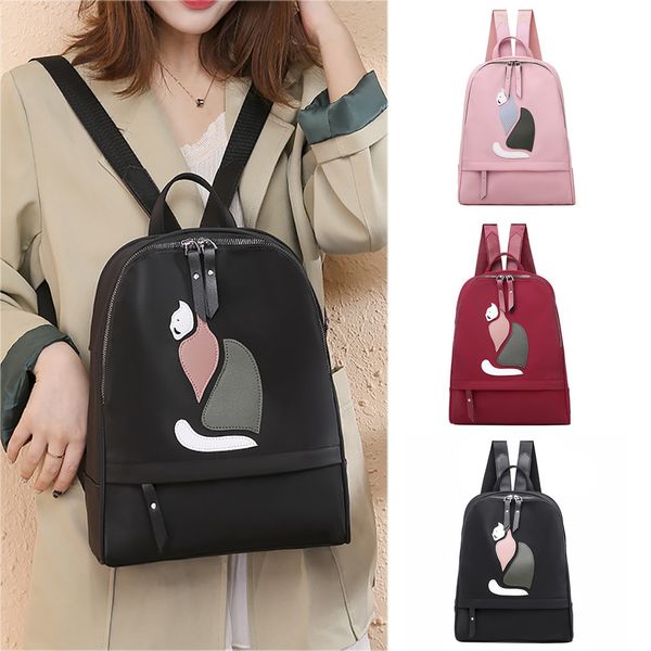 

women solid color oxford matching wild fashion leisure travel bag student bag backpack with zipper