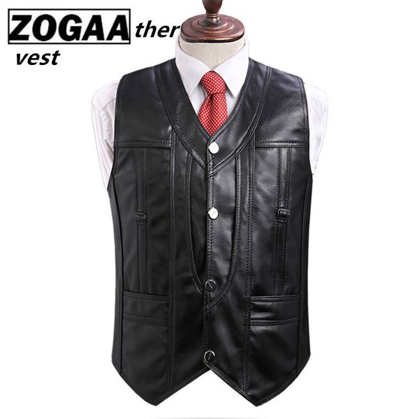 

men's leather vest high-end brand waistcoats large size real sheepskin male vest black motorcycle jacket for men ing, Black;white