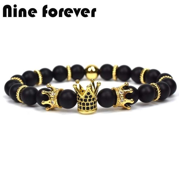 

nine forever king crown charm bracelets for women natural stone beads bracelet men jewelry pulseira masculina feminina bileklik t7190615, Black