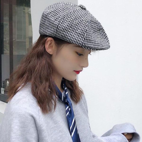 

ht2552 beret cap vintage plaid men women cap berets spring autumn newsboy ivy flat retro artist painter octagonal beret hat, Blue;gray