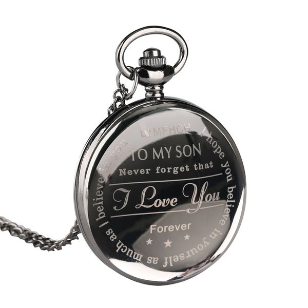 Relógio de Bolso Vintage Luxo Preto Para Meu Filho I LOVE YOU Homens Menino Quartzo Relógios Analógicos Colar com Pingente Corrente Crianças Presentes para Crianças