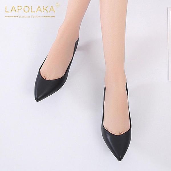 

lapolaka new design 2020 thin heels pointed toe office lady pumps woman shoes slip on shallow spring/autumn shoes women pumps, Black
