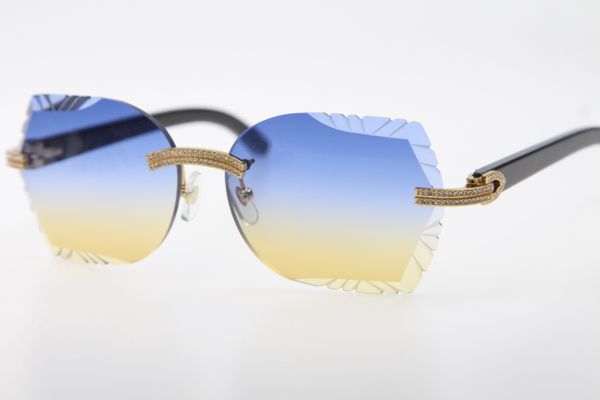 

2020 big stones glasses black buffalo horn 3524012 rimless sunglasses round high end glasses carved lens new, White;black