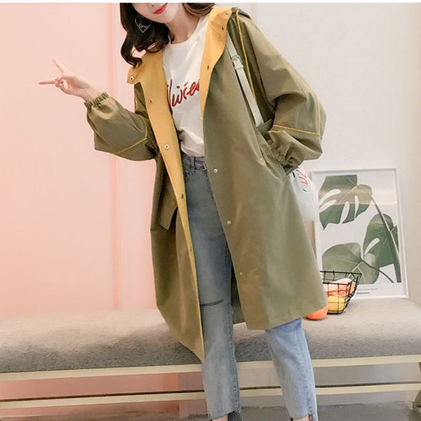 

quilted windbreaker coat women autumn winter new loose large size medium length single-breasted hooded windbreaker coat female, Tan;black