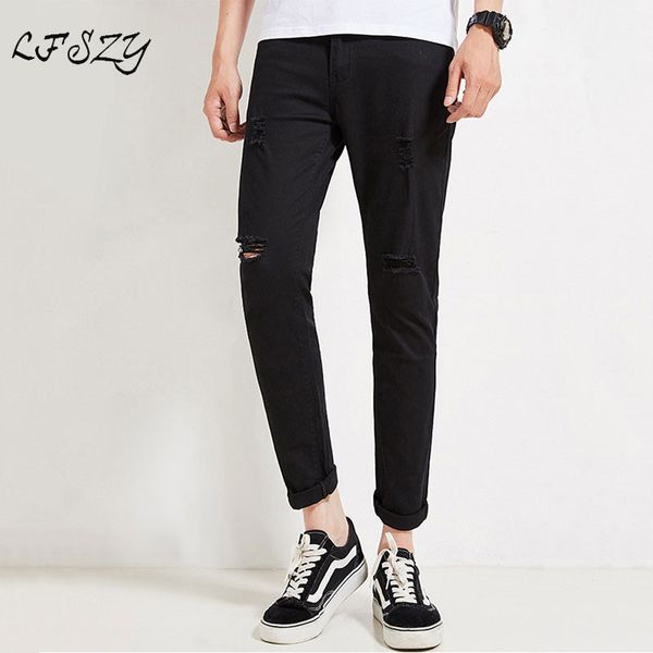

jeans men 2019 new fashion street men's jeans spring and autumn stretch black feet pants male korean version of slim pants, Blue