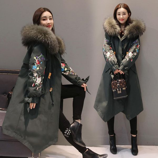 

2019 winter new style warm embroidered cotton coat loose-fit cotton-padded jacket thick cotton overcoat tzw697 high imitation fu, Blue;black