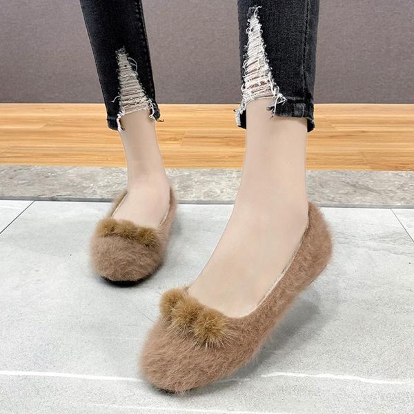 

women's shoes causal flat fashion warm lazy shoes ladies warm plush flats ballerines chaudes en peluche #3, Black