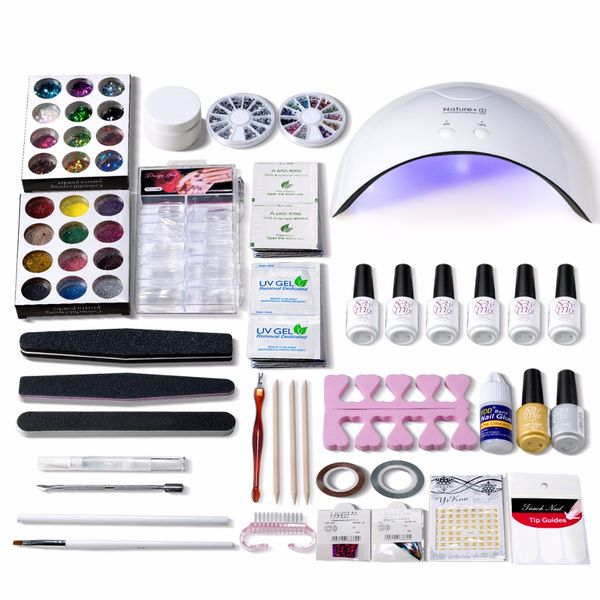 

mix nail art set uv led lamps nail dryer 6 color gel polish uv gel varnish base coat manicure tools set kits