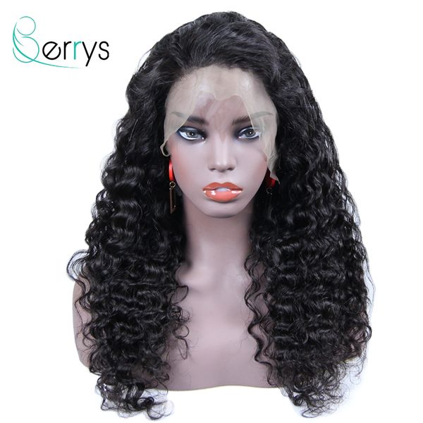 

berryshair peruvian human hair 13x6 lace frontal wigs water wave lace front wig virgin hair bleached knots 150% density women, Black;brown