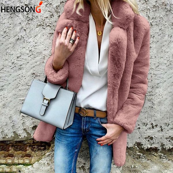 

2019 autumn and winter fur plus velvet solid color long-sleeved turn-down collar warm plush elegant soft coat, Black
