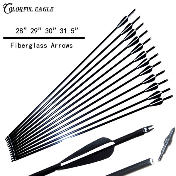 12pcs / Lots caçador New Archery Nocks fletched Fiberglass Arrows Prática de alvo para Composto Recurve Bow Arrow Tiro