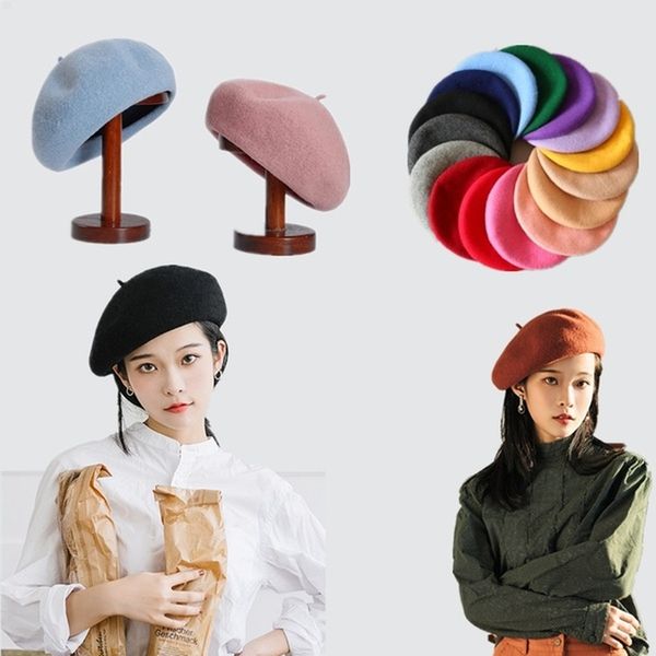 

french style solid casual vintage women's hat beret plain cap girl's wool warm winter berets beanie hats femme aldult caps, Blue;gray