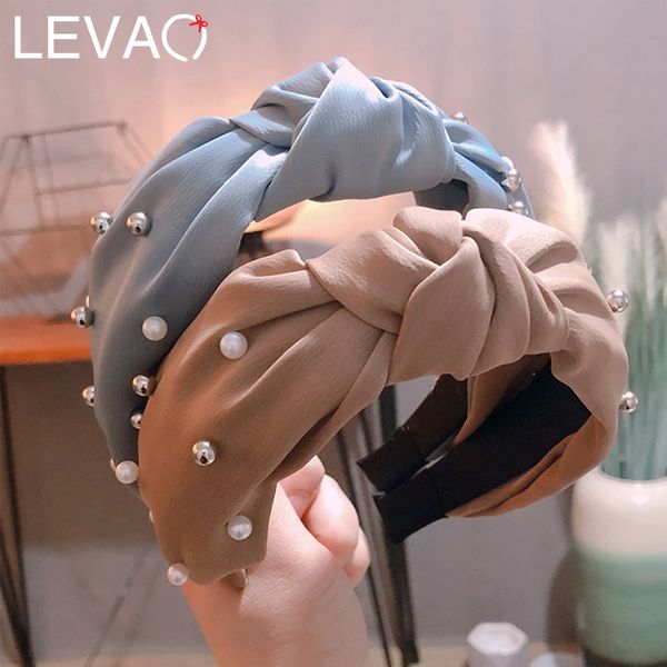 

levao plaid knotted pearl headbands pearls inlaid hairbands hair bands elegant wide hair hoops bezel for women accessories