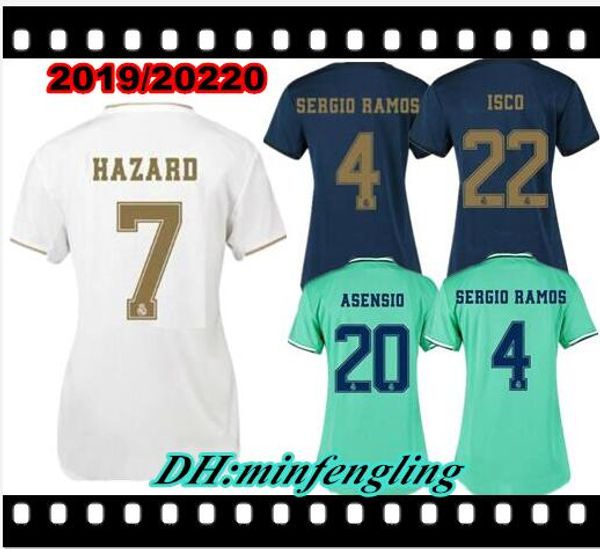 

19 20 hazard real madrid women soccer jerseys 2019 2020 home away third jovic modric mendy rodrygo camiseta feminine girls football shirts, Black;yellow