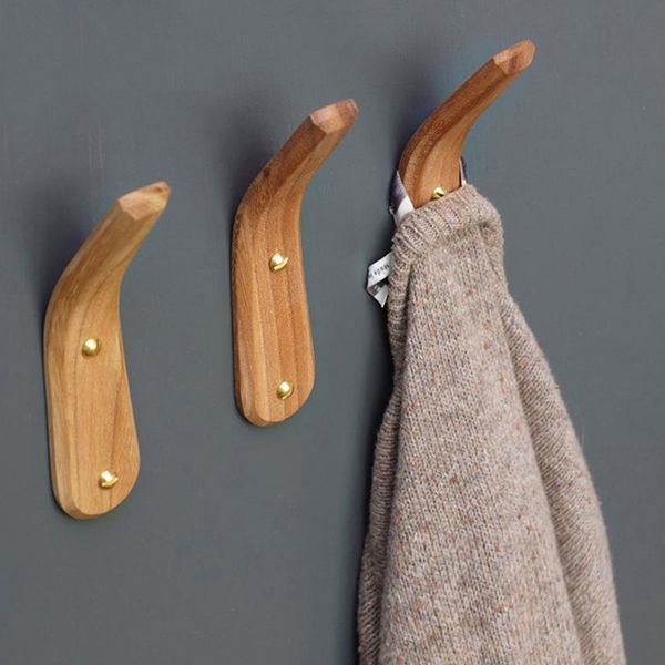 

natural wood clothes hanger wall mounted coat hook decorative key holder hat scarf handbag storage hanger bathroom rack