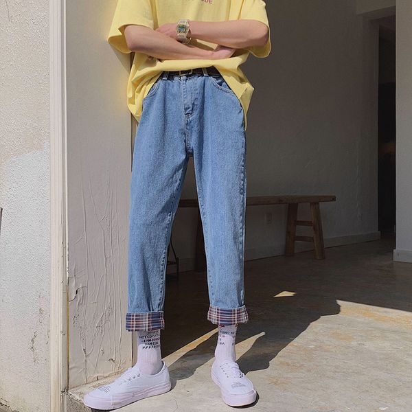 

2019 men's new pattern stretch slim fit cargo pocket wash jeans mens concise tide male young pants biker denim trousers -2xl, Blue