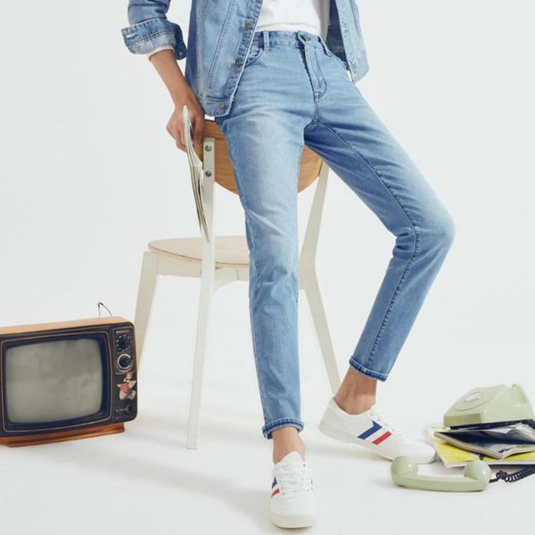 

metersbonwe men jeans slim trousers youth 2020 summer new casual trend stretch feet jeans men, Blue