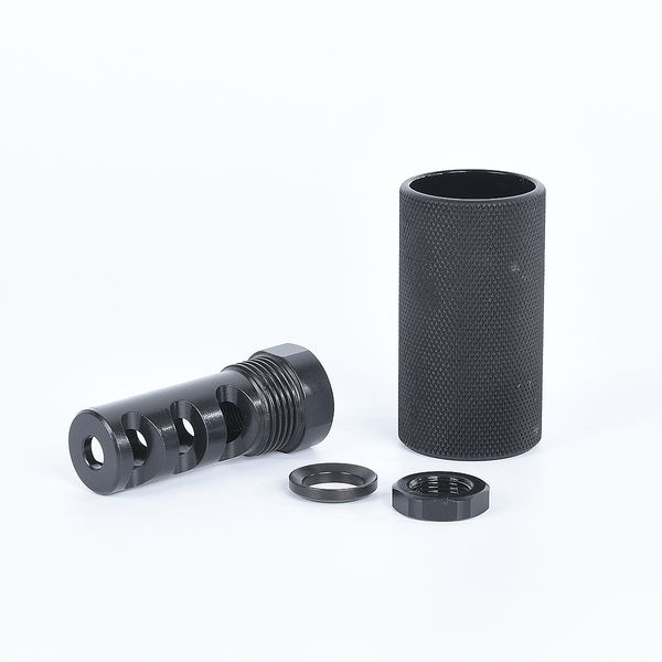 

.223 muzzle brake 1/2x28 threads with outer sleeve and jam nut