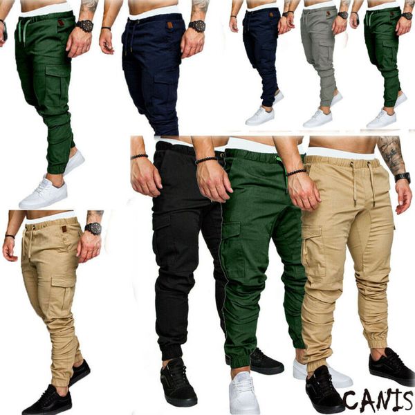 

2020 men's pants casual slim fit urban straight leg trousers fashion pencil jogger cargo pants streetwear, Black
