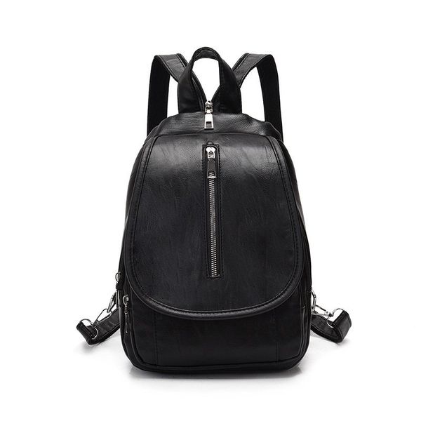 

women black backpack simple youth bagpack fashion female solid color bags casual multifunctional back pack imitation leather