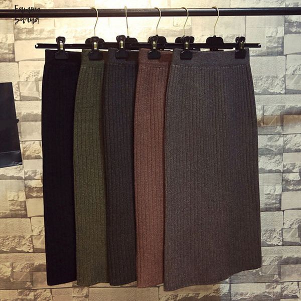 

юбка карандаш высокой талией осень зима элегантный женщин вязаные bodycon юбка черный насыщенный дамы офис носить юбки, Black