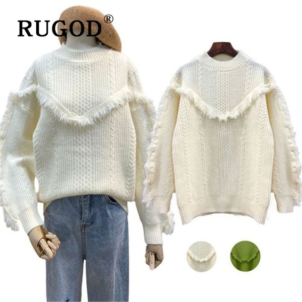 

rugod tassel solid color o-neck pullover jumpers sweater winter for women elegant korean style fashion 2019, White;black