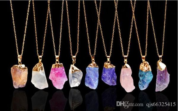 

crystal pendant necklacereal natural raw quartz rainbow irregular crystal stone gold plated pendant long necklace jewelry for women 9 colors, Silver