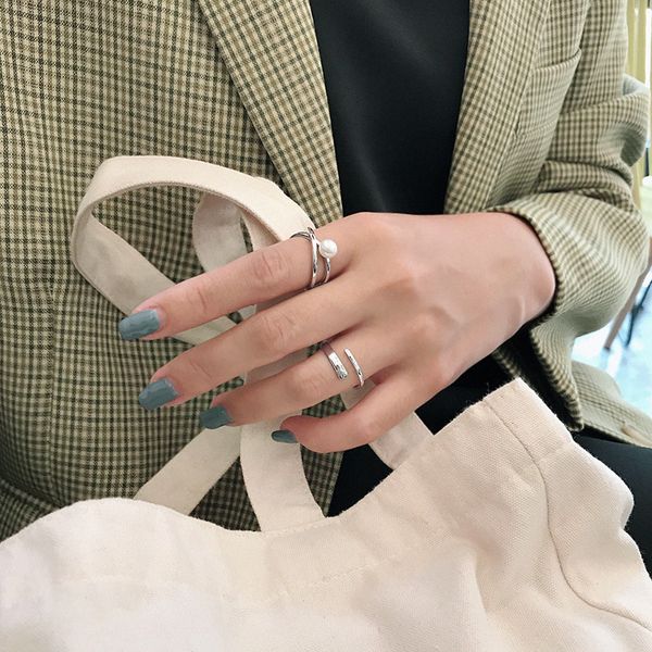 

s925 pure silver ring ins jt368 contracted niche shell pearl has crossed female temperament joker silver ring, Golden;silver
