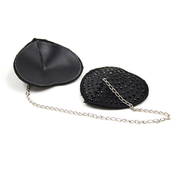 

women nipple cover black silicone diamond chain chest paste heart shape breast petals coplay nipple stickers, Black;white