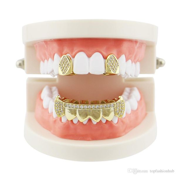 

punk teeth grillz set gold silver teeth grillz & bottom grills dental mouth caps cosplay party, Black