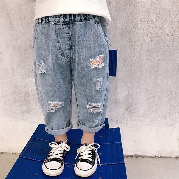 

2020 grasshopper brother boy pants versatile and jeans children's hole jeans autumn tide, Blue