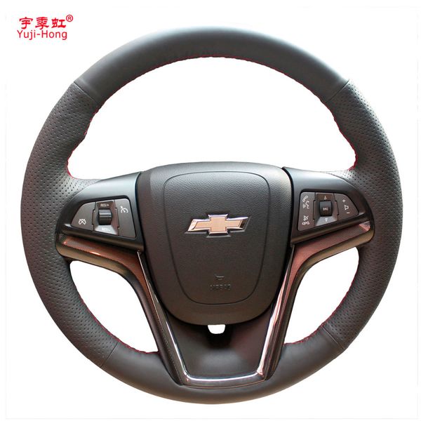 

yuji-hong artificial leather car steering wheel covers case for malibu 2011-2014 hand-stitched cover