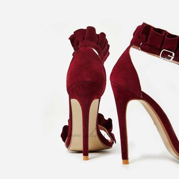 

luxuryladies party wear shoes custom made florence frill detail faux suede shoes, Black