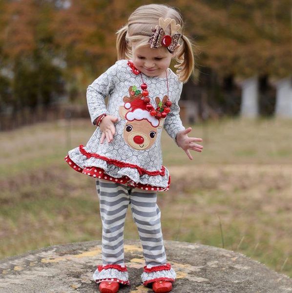 

christmas children clothes toddler tracksuit set fashion autumn winter warm clothing sweetsets sale, White