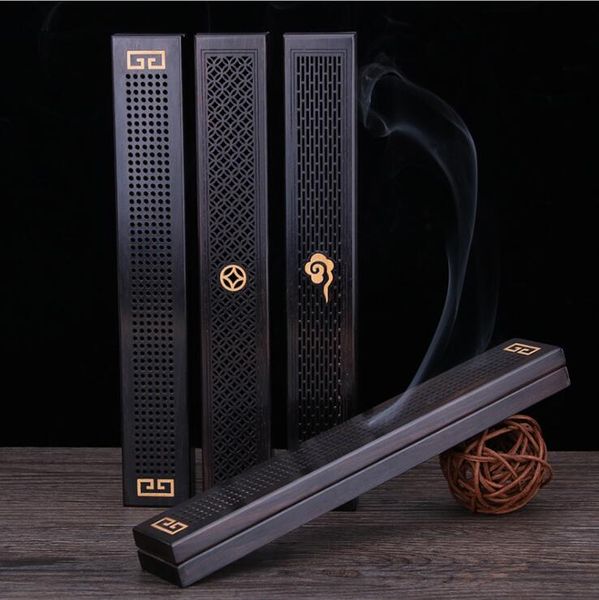 

horizontal carved black wood rectangular incense burner ebony long joss-stick tray slender eaglewood aquilaria incense stick box, Silver