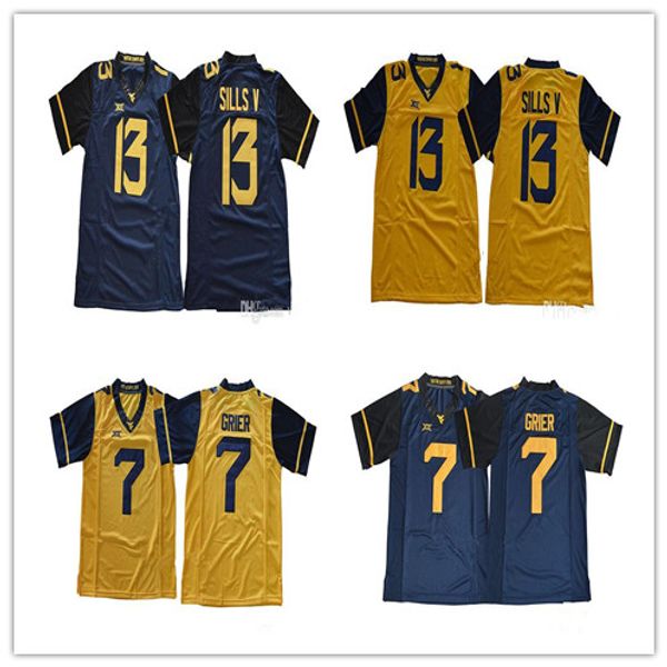 

2018 new west virginia mountaineers wvu #7 will grier 13 david sills v blank white blue yellow stitched xii ncaa college football jerseys, Black