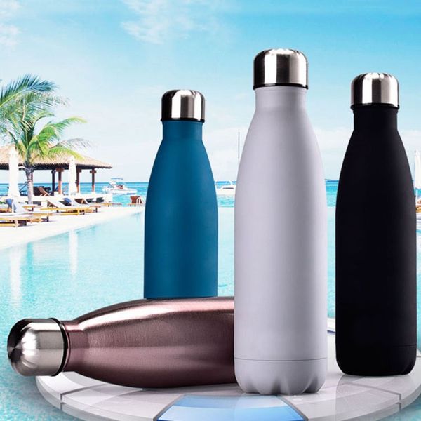 

500ml water cup insulation cup 500ml sports stainless steel cola bowling shape travel mugs vacuum bottle cup 9 color dhl fa2802
