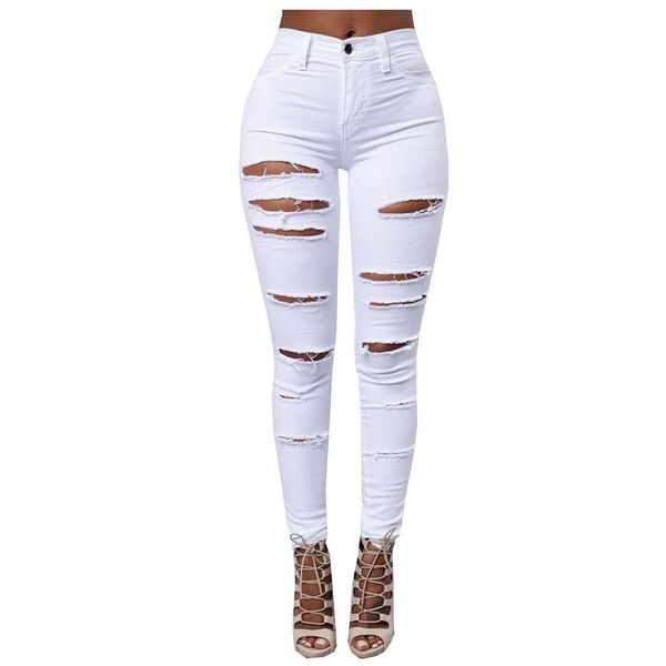 

women fashion 2018 new jean women distressed skinny jeans slim woman vintage jean femme, Blue
