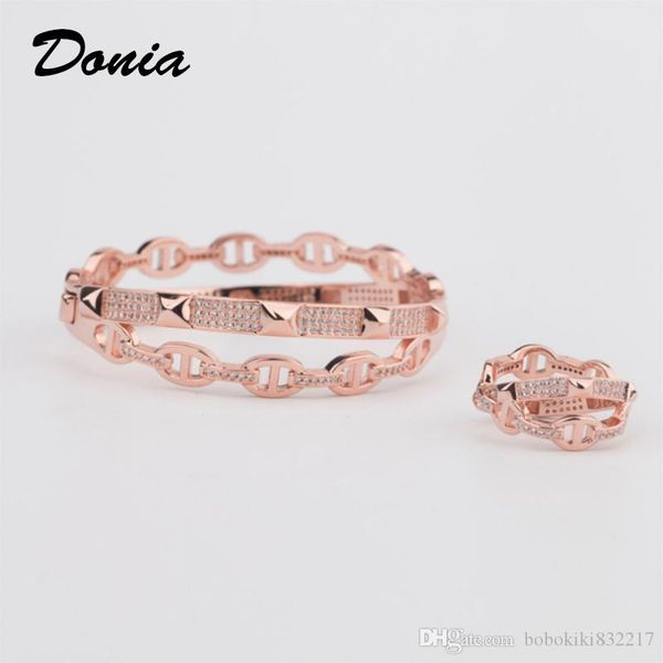 

donia jewelry european and american fashion exaggeration classic geometry micro inlaid zirconia bracelet ring set women's bracelet ring, Black