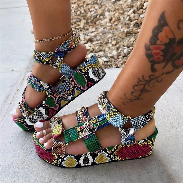 

fashion women's summer sandals multicolor snakeskin platform sandals open toe shoes chaussures femme open toe m4, Black