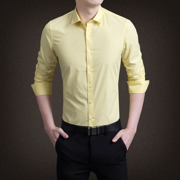 

2020 new smart casual turn-down collar solid full men shirt white green yellow pink purple mens shirts men shirt long sleeve, White;black