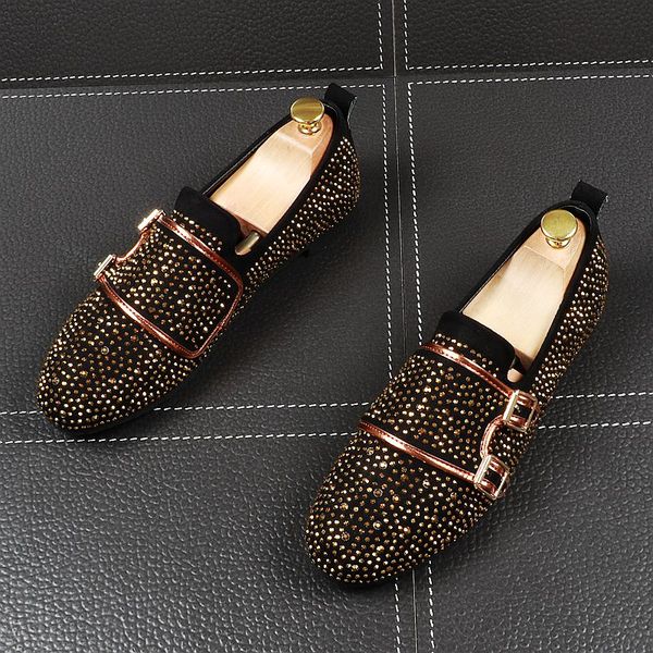 

luxury designer men's rhinestone buckle flats charm shoes wedding dress evening oxford formal shoes men sapato social masculino, Black