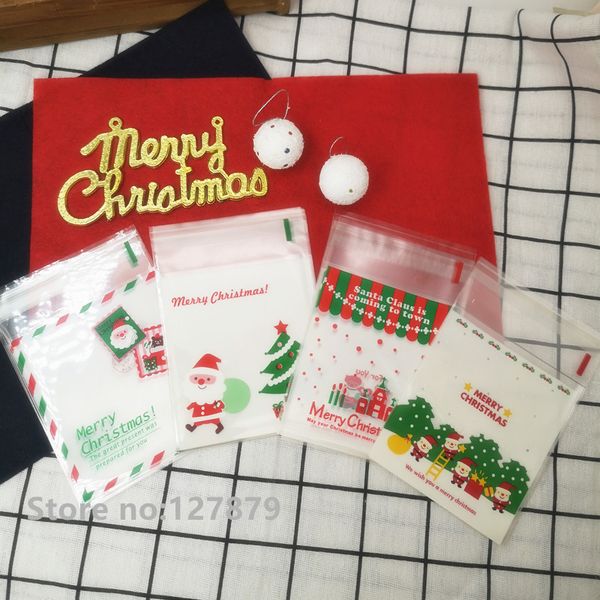 

christmas santa claus self-adhesive cookies packaging bags xmas plastic gift bags biscuits snack baking packing